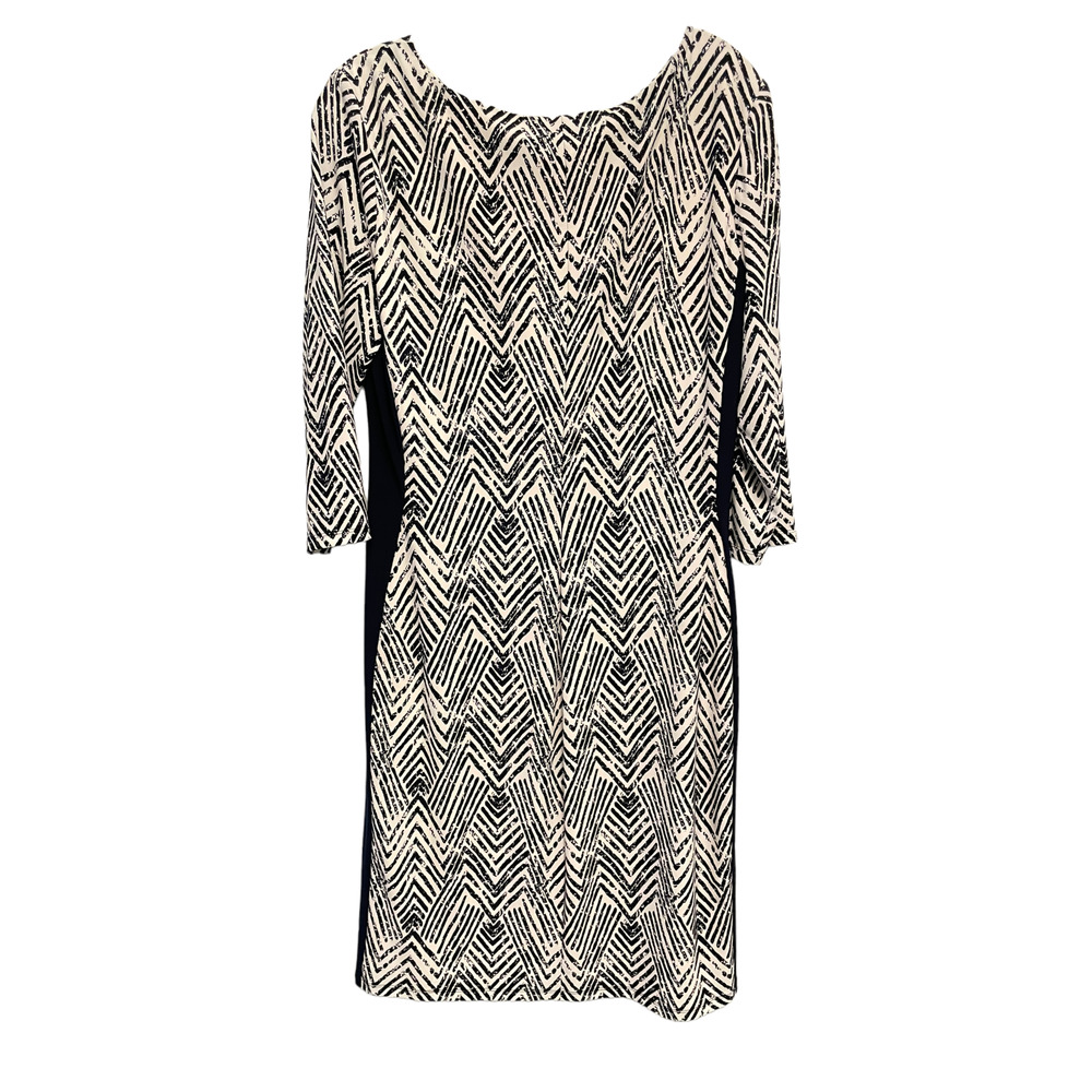Lauren Ralph Lauren geometric print navy dress size 14 bodycon 3/4 sleeve